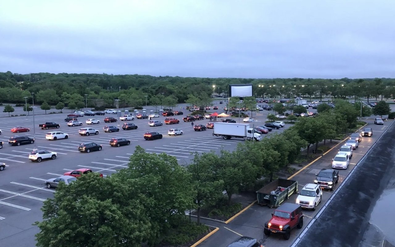 An aerial view from last year’s Movie Lot Drive-In series at the Smith Haven Mall in Lake Grove. This season’s series will kick off in Bay Shore on April 9.